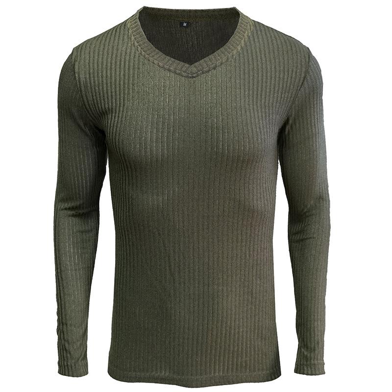 Men's solid color pullover V-neck casual sweater