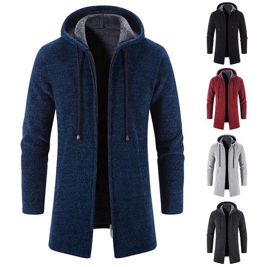 Mens Hooded Cardigan Midi Coat