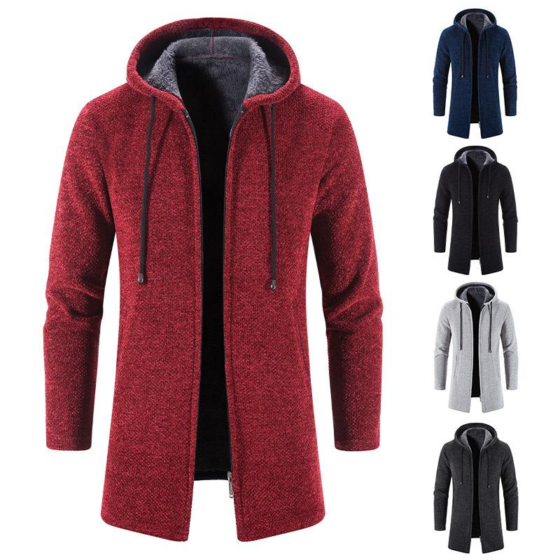 Mens Hooded Cardigan Midi Coat