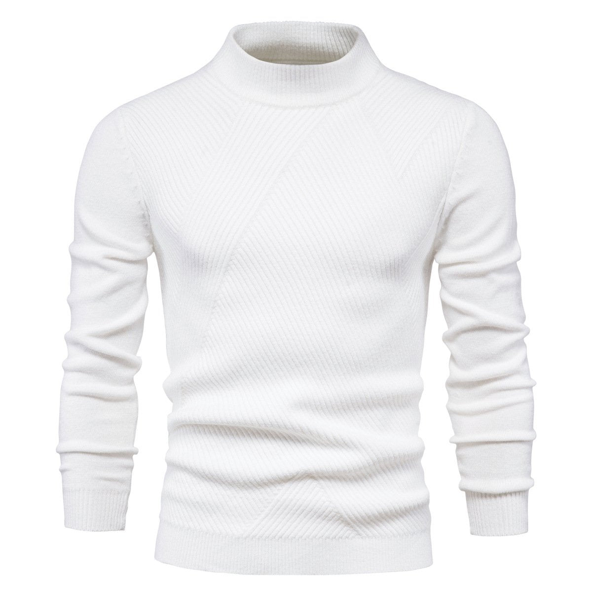 Mens Sweater Fashion Solid Color High Neck Slim Pullover Sweater