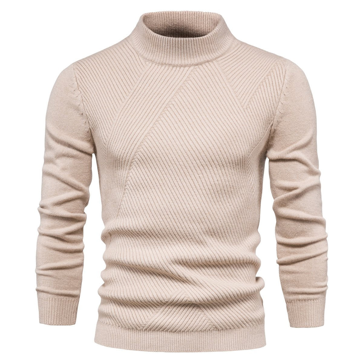 Mens Sweater Fashion Solid Color High Neck Slim Pullover Sweater