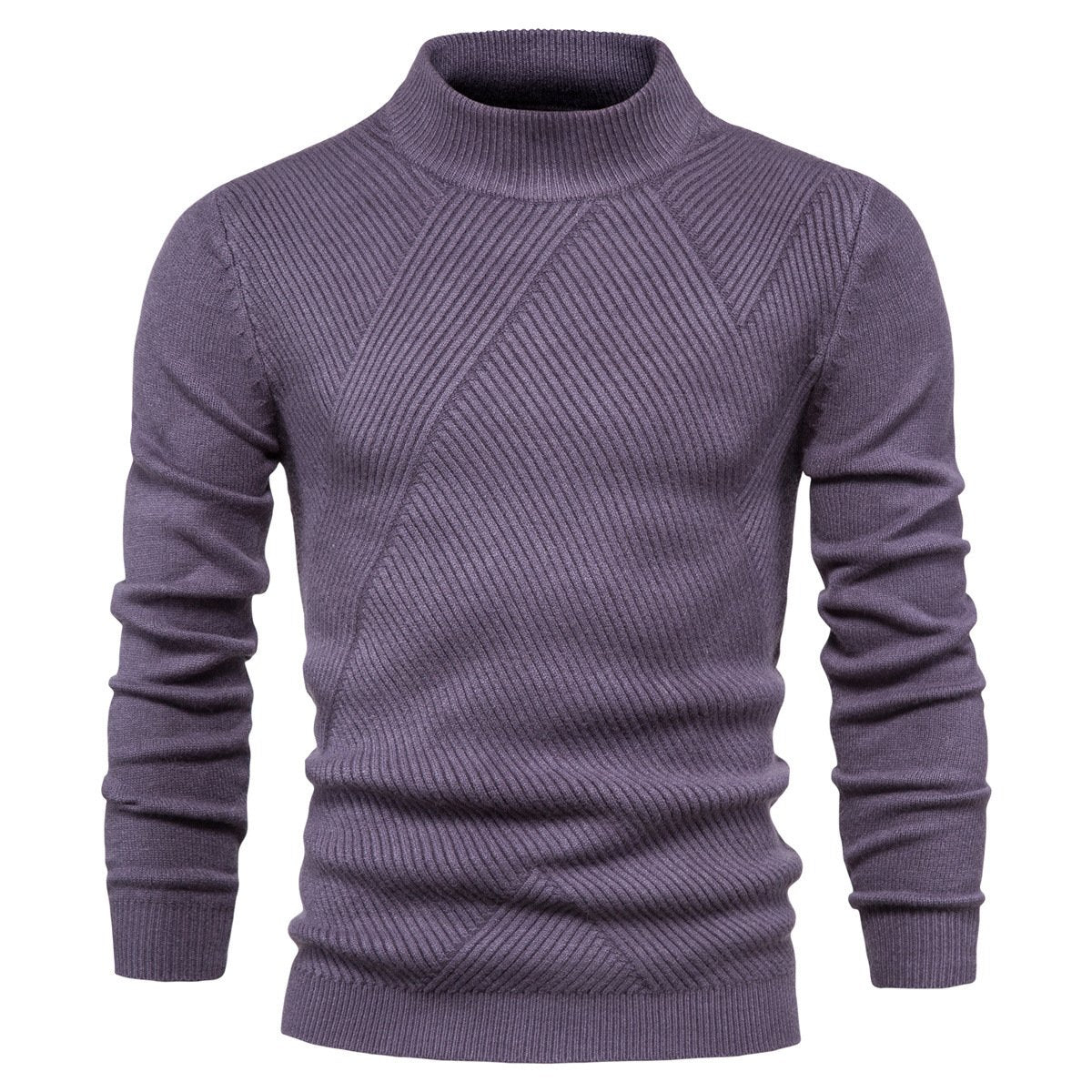 Mens Sweater Fashion Solid Color High Neck Slim Pullover Sweater