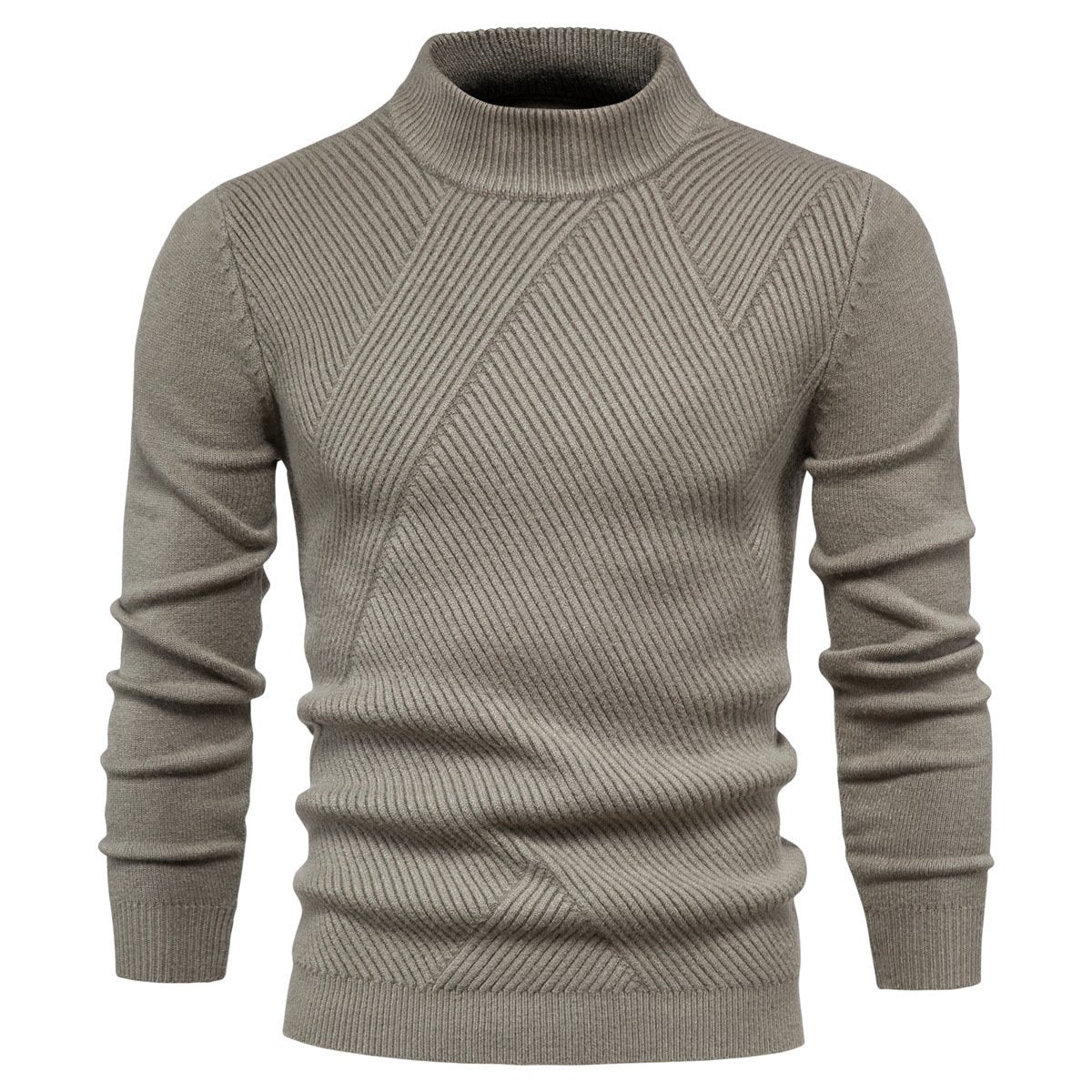 Mens Sweater Fashion Solid Color High Neck Slim Pullover Sweater