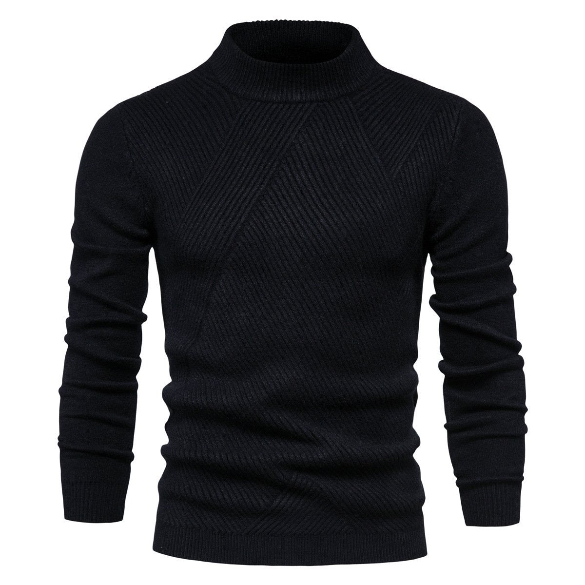 Mens Sweater Fashion Solid Color High Neck Slim Pullover Sweater