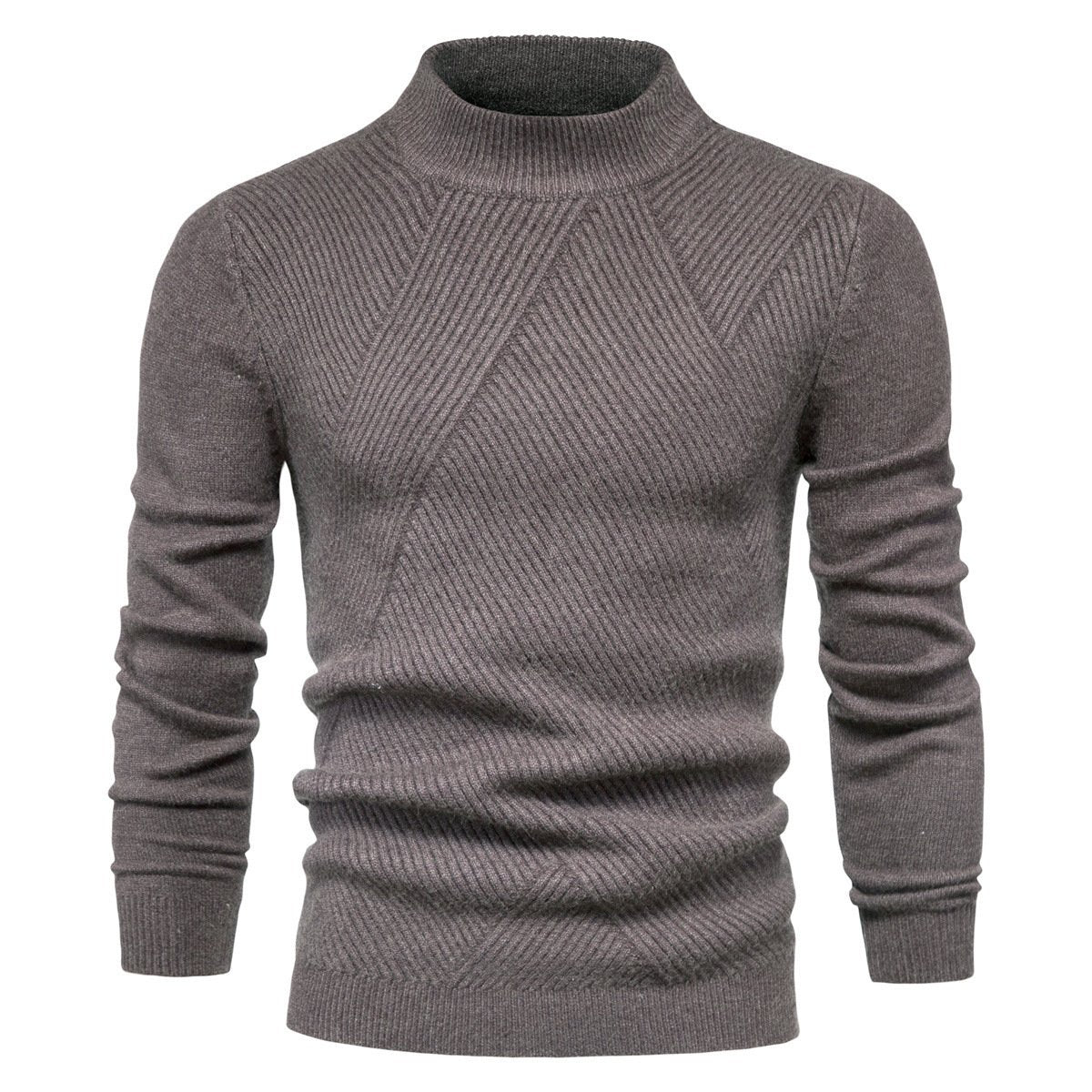 Mens Sweater Fashion Solid Color High Neck Slim Pullover Sweater