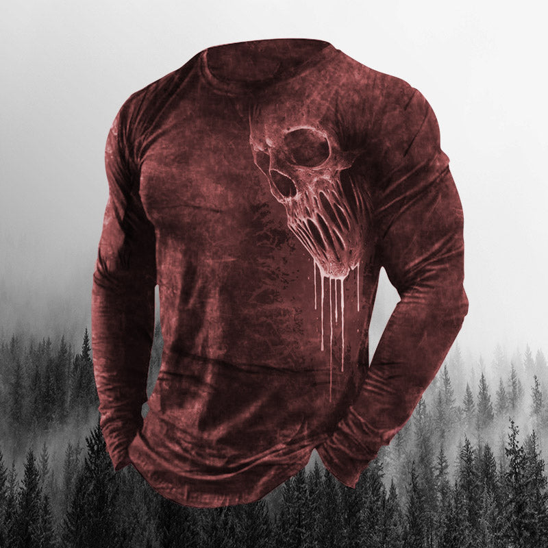 Men's Outdoor Skull 3D Crew Neck Halloween Long Sleeve