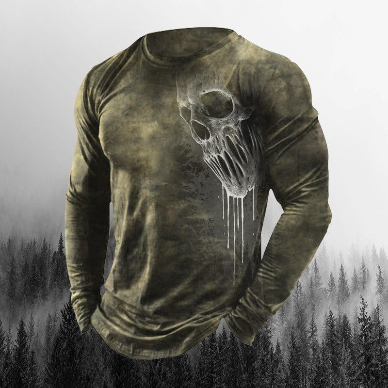 Men's Outdoor Skull 3D Crew Neck Halloween Long Sleeve