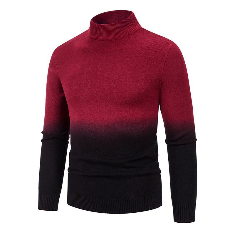 Men'S High Neck Slim Knit Pullover With Gradient Bottom