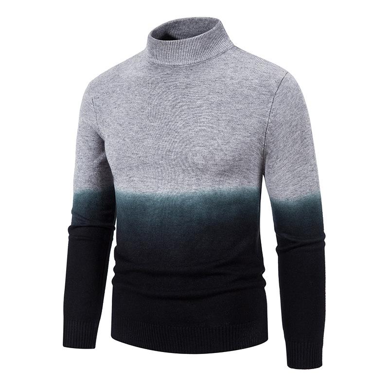 Men'S High Neck Slim Knit Pullover With Gradient Bottom