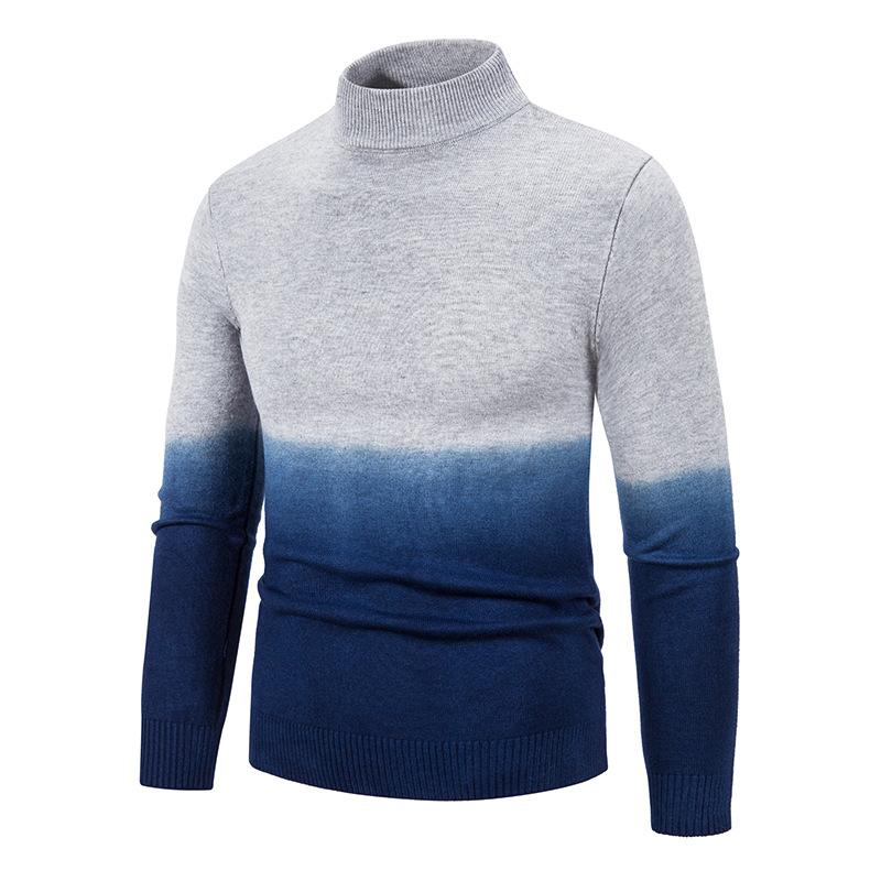 Men'S High Neck Slim Knit Pullover With Gradient Bottom