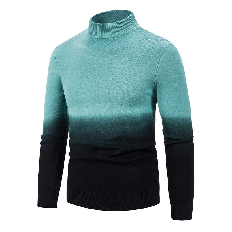 Men'S High Neck Slim Knit Pullover With Gradient Bottom