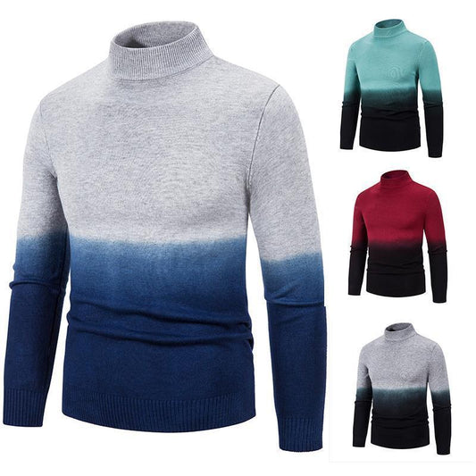 Men'S High Neck Slim Knit Pullover With Gradient Bottom