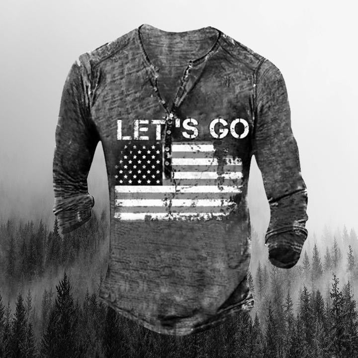 Let's Go Travel Pattern Men'S Outdoor Leisure Henry Long Sleeve