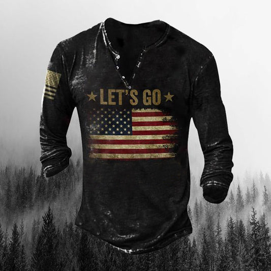 Let's Go Travel Pattern Men'S Outdoor Leisure Henry Long Sleeve