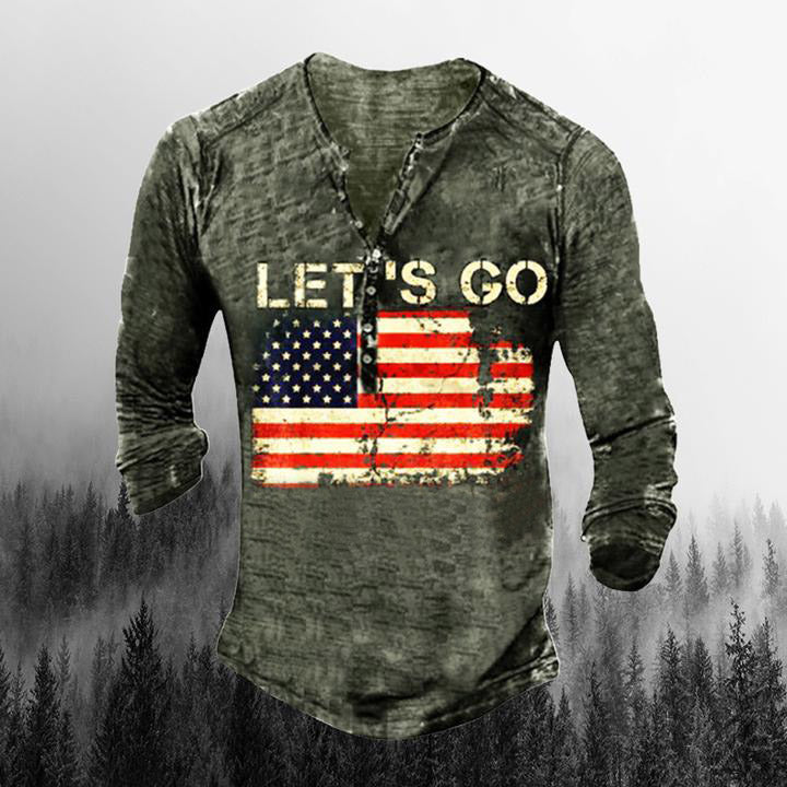 Let's Go Travel Pattern Men'S Outdoor Leisure Henry Long Sleeve