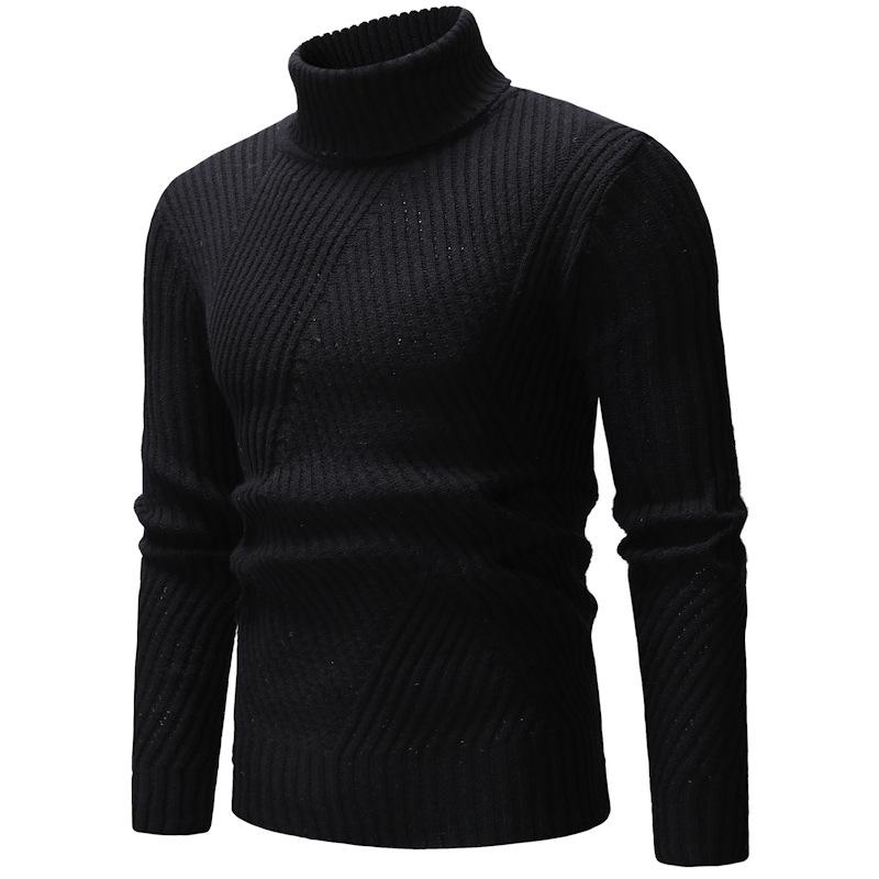 Mens Turtleneck Sweater Solid Color Slim Thick Sweater Knit