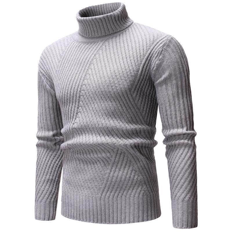 Mens Turtleneck Sweater Solid Color Slim Thick Sweater Knit