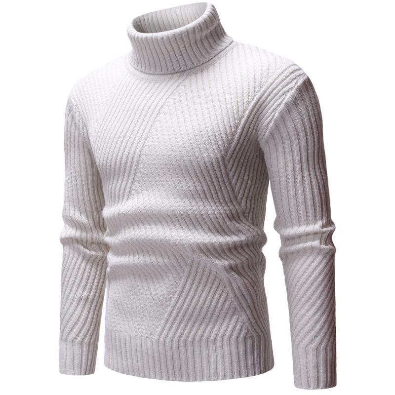 Mens Turtleneck Sweater Solid Color Slim Thick Sweater Knit