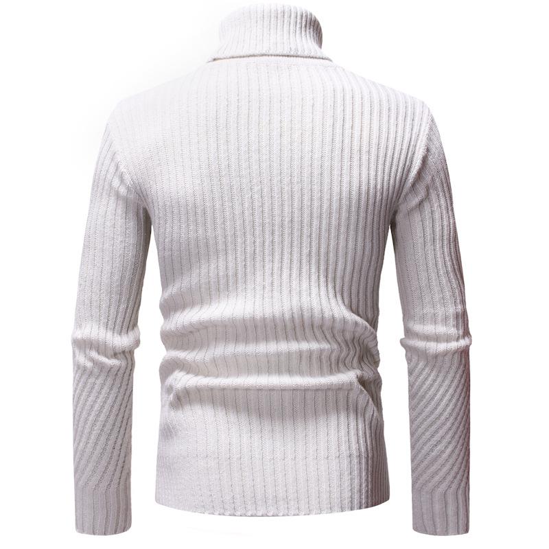 Mens Turtleneck Sweater Solid Color Slim Thick Sweater Knit