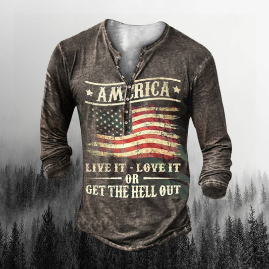 Men's Love It Or Leave It Patriot Retro Casual Long Sleeve