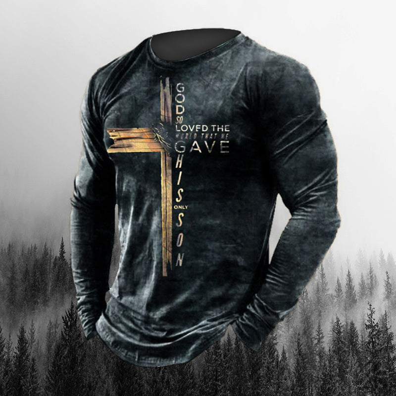 John 3_16 Christian Cross Bible Men's Print Long Sleeve Sports Pullover