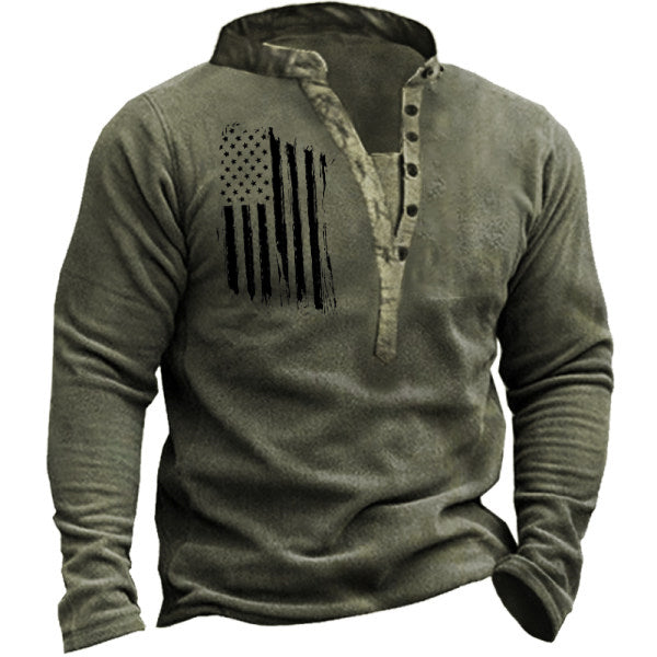 Patriot Flag Outdoor Fleece Warm Henry Sweatshirt