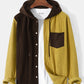 Mens Corduroy Two Tone Patchwork Preppy Drawstring Hooded Shirts
