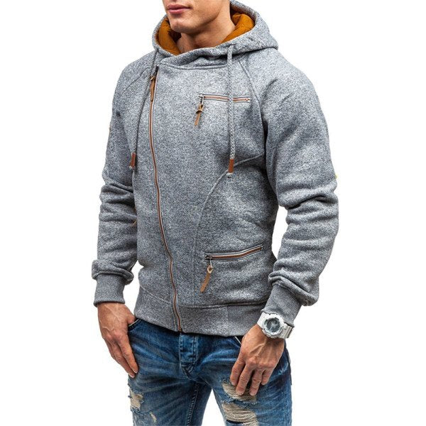 Man's Winter Coat Individuality Zipper Splicing Asymmetrical Hoodies