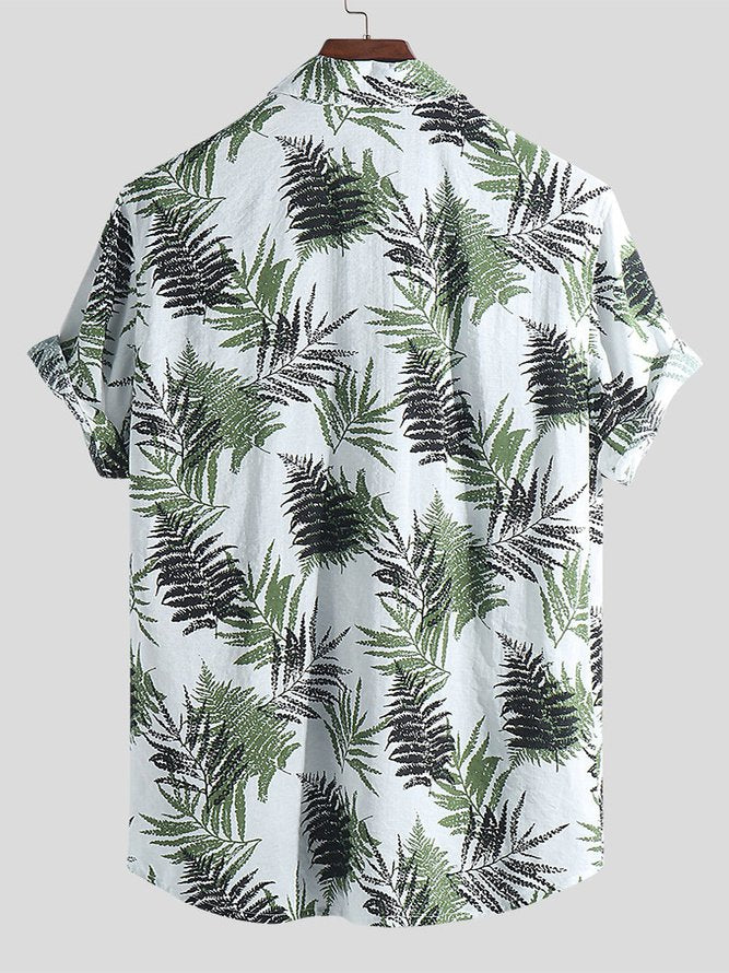 Men's Shirt Collar Coconut Tree Shirts Green L