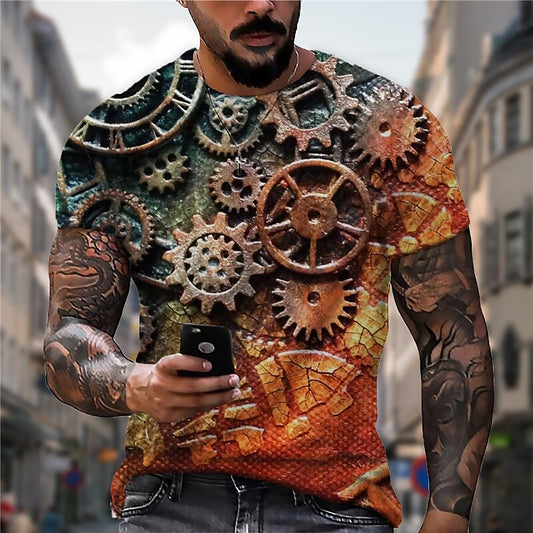 Men's Unisex T shirt 3D Print Graphic Prints Machine Crew Neck Street  Orange S