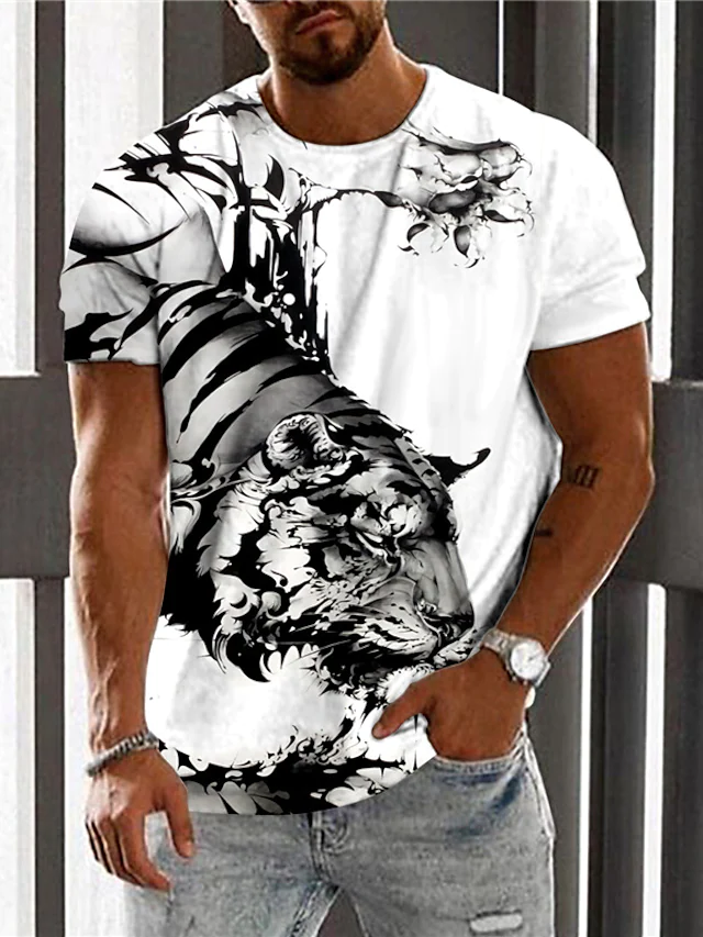 Men's 3D Abstract Print T-Shirt White S