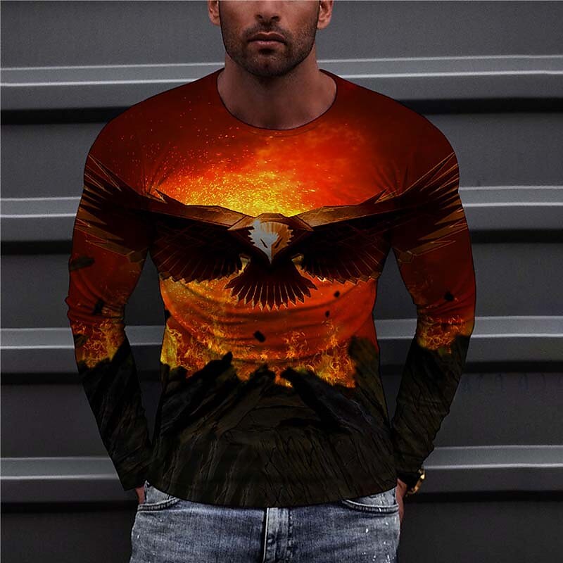 Men's Unisex T shirt 3D Print Graphic Prints Eagle Crew Neck Daily Hol Orange S