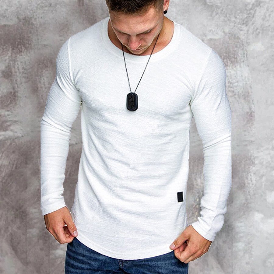 Men Long Sleeve O-Neck Casual T shirt Black M