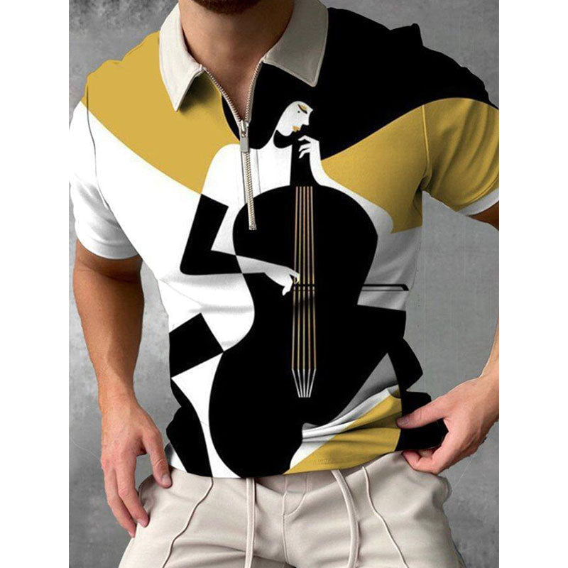 Men's Ten Violin Pattern Casual Short Sleeve POLO Shirt