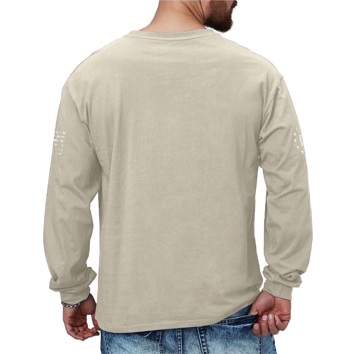 Men's 100% Cotton American Flag with Cross Graphic Round Neck Long Sleeve T-Shirts