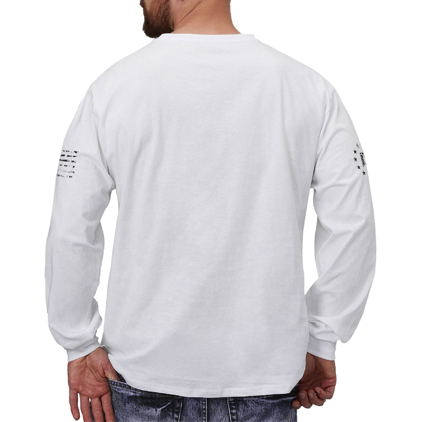 Men's 100% Cotton American Flag with Cross Graphic Round Neck Long Sleeve T-Shirts