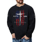 Men's 100% Cotton American Flag with Cross Graphic Round Neck Long Sleeve T-Shirts
