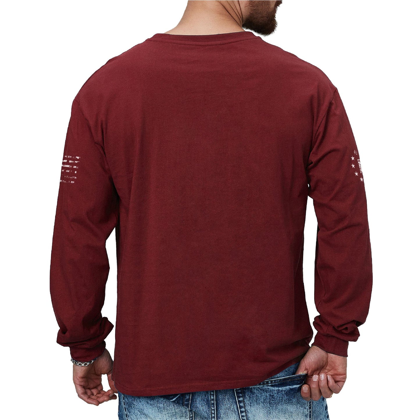 Men's 100% Cotton American Flag with Cross Graphic Round Neck Long Sleeve T-Shirts