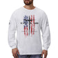 Men's 100% Cotton American Flag with Cross Graphic Round Neck Long Sleeve T-Shirts