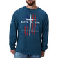 Men's 100% Cotton American Flag with Cross Graphic Round Neck Long Sleeve T-Shirts