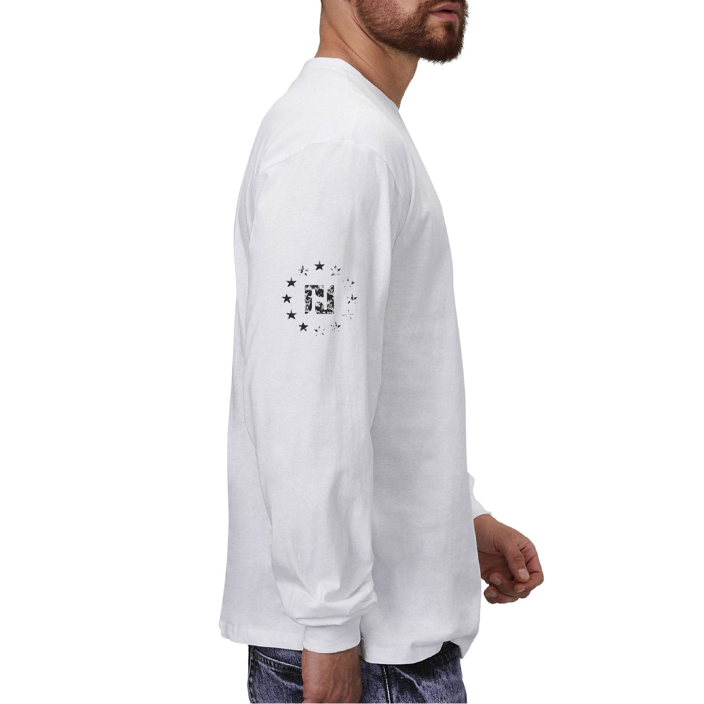 Men's 100% Cotton American Flag with Cross Graphic Round Neck Long Sleeve T-Shirts