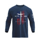 Men's 100% Cotton American Flag with Cross Graphic Round Neck Long Sleeve T-Shirts