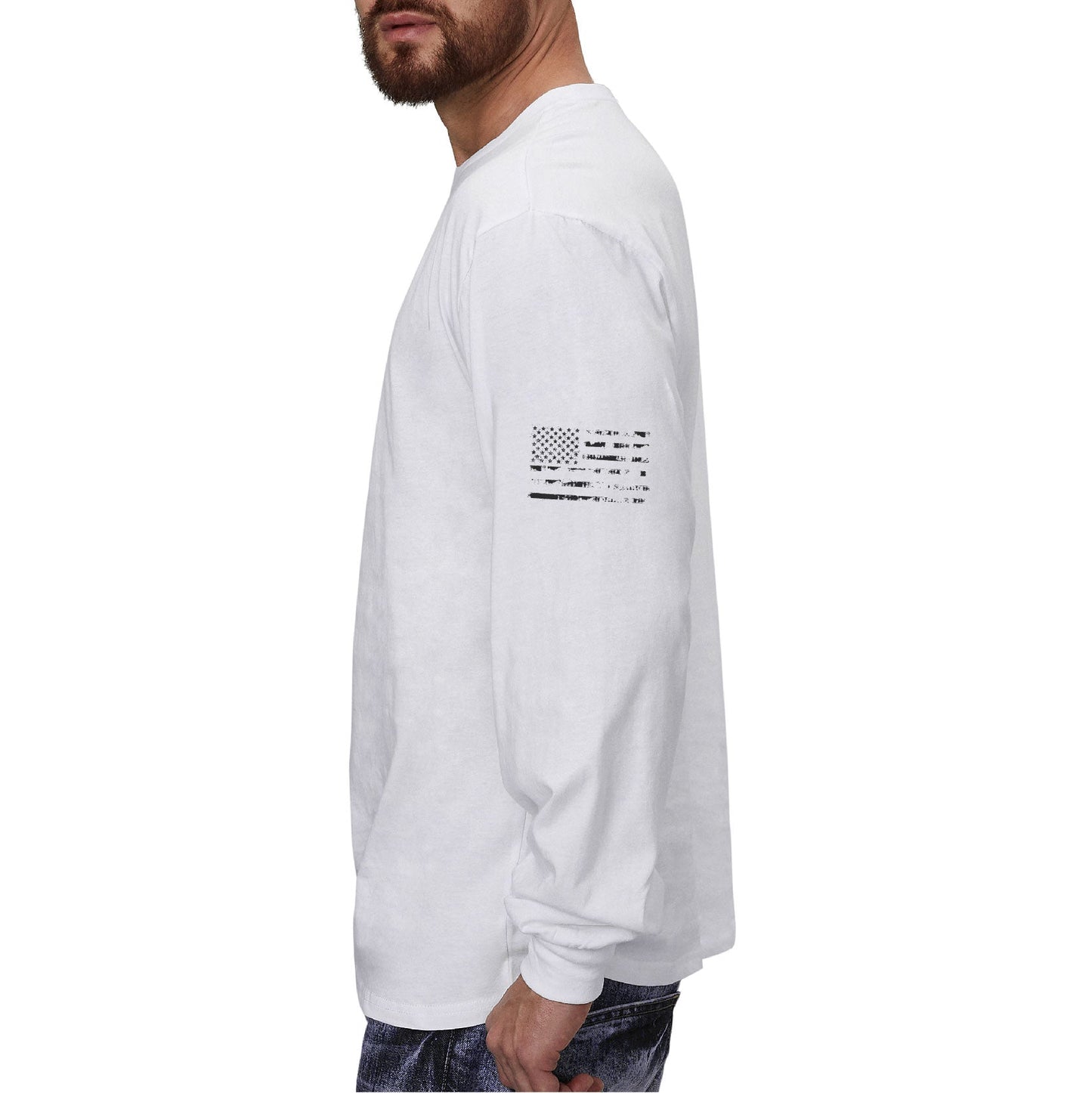 Men's 100% Cotton American Flag with Cross Graphic Round Neck Long Sleeve T-Shirts