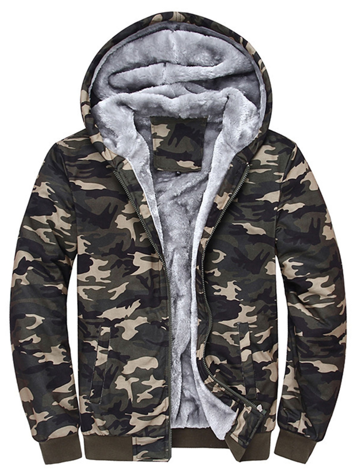 Man Casual Fleeced Hoodie Printed Coats