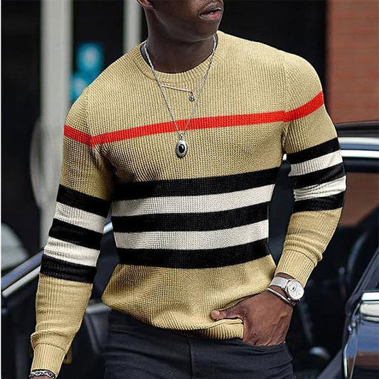 LONG-SLEEVED CONTRAST COLOR MEN'S KNITTED TOP