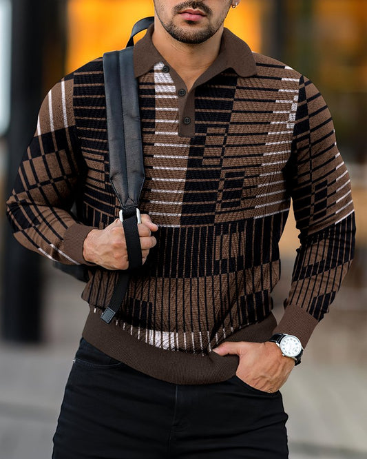 MEN'S CASUAL LONG SLEEVE RETRO FASHION POLO SHIRT