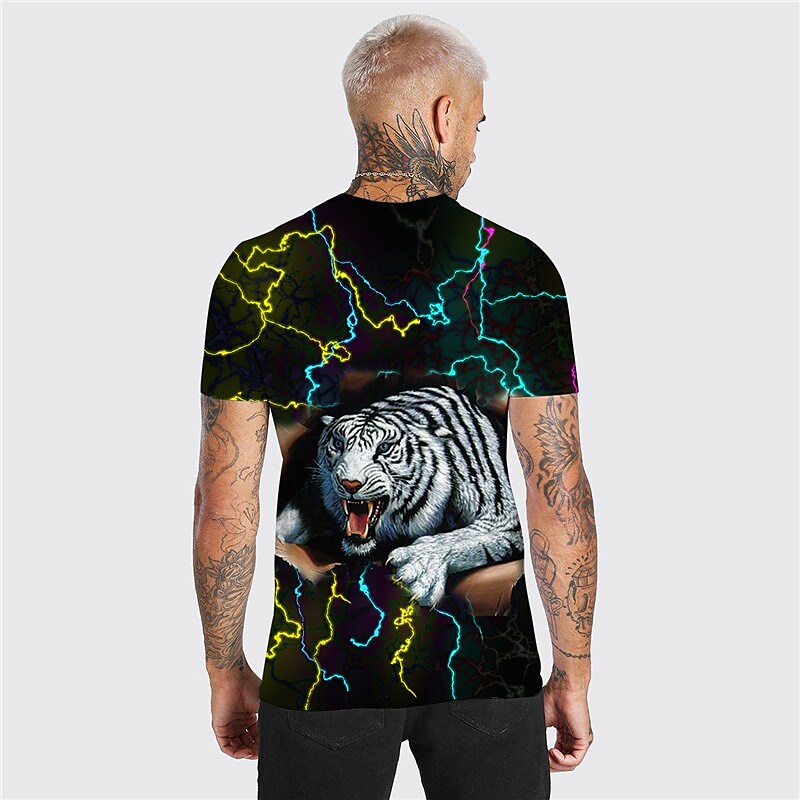 Men's Unisex T shirt 3D Print Graphic Prints Tiger Crew Neck Daily Hol Black M