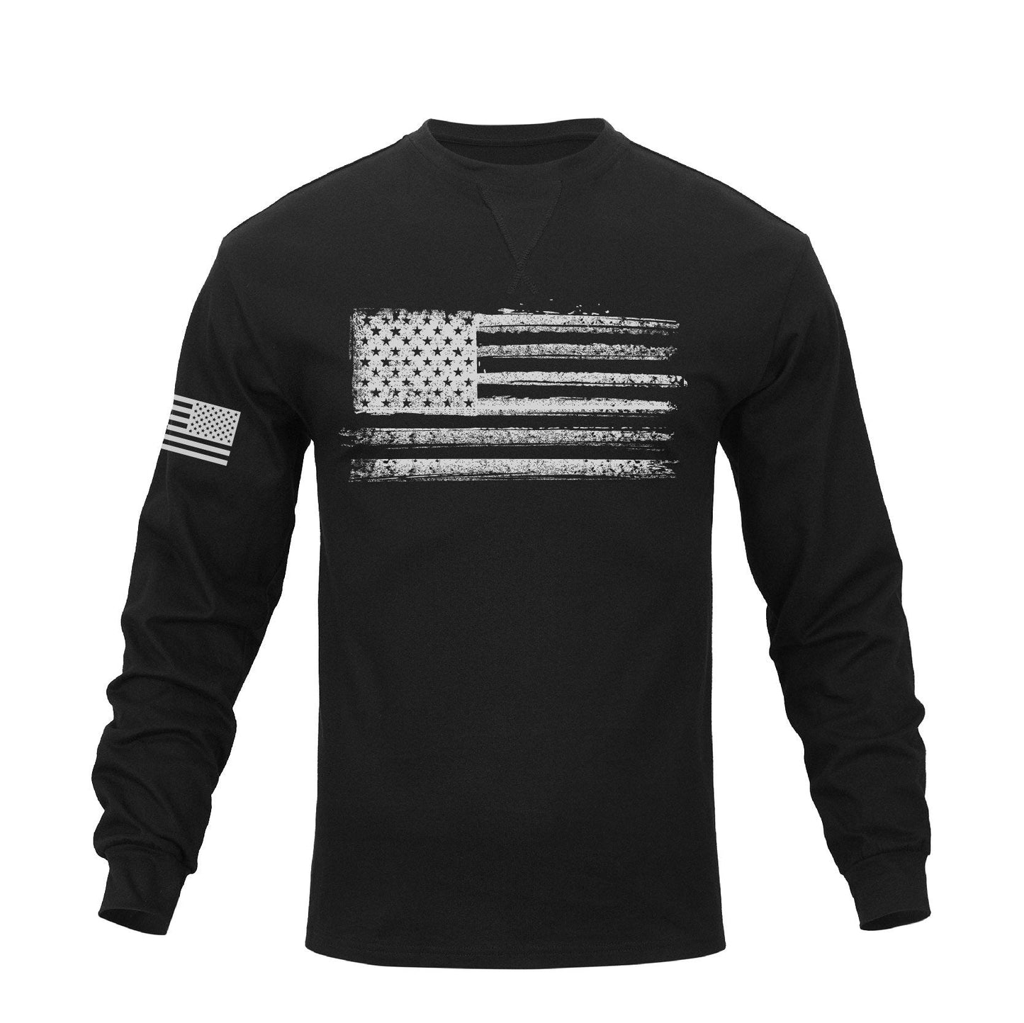 Men's 100% Cotton Patriotic American Flag Graphic Crewneck Long Sleeve T-shirts