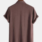 Mens Pure Color Lapel Button Up Cotton Basics Short Sleeve Shirts