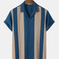 Mens Colorblock Stitching Knitted Revere Collar Short Sleeve Shirt